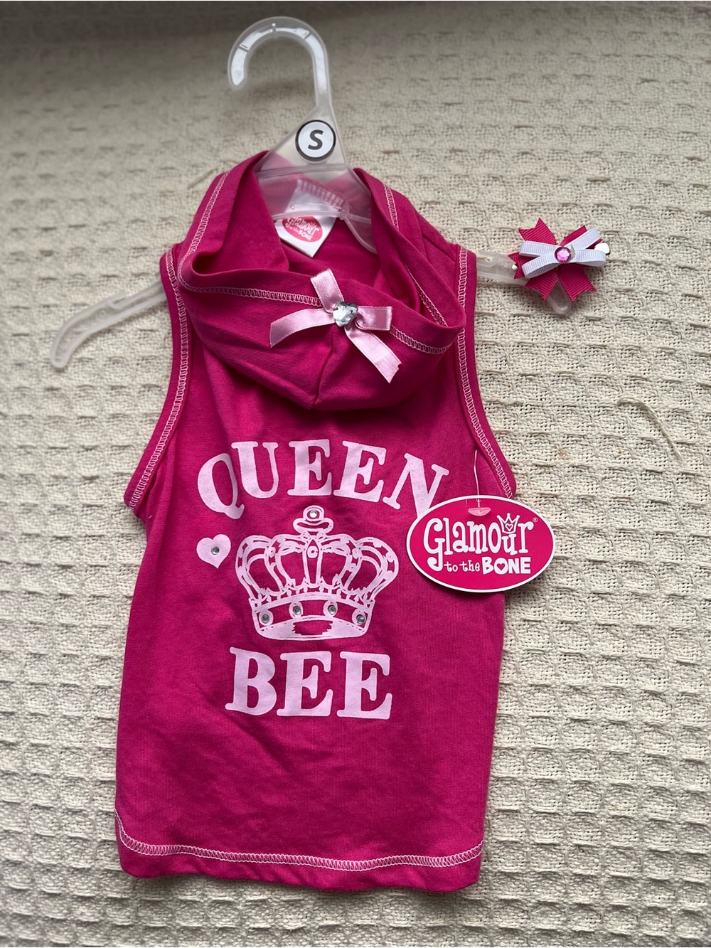 Pink "Queen Bee" Girls dog Hooded Tank